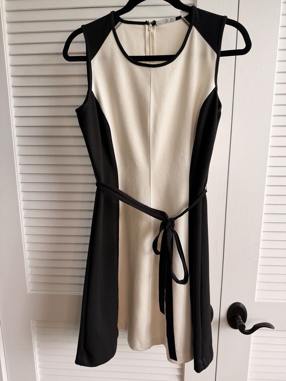 New York & Company Stretch Colorblock Belted Dress Black Ivory Size S